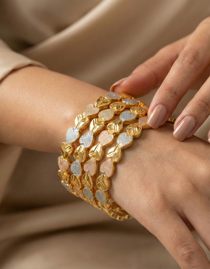 Tri-Tone Heart Linked Bangle