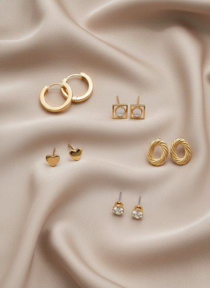 5-Pair Earring Set | Hoops, Heart Charms, Cowrie Shells & Geometric Studs