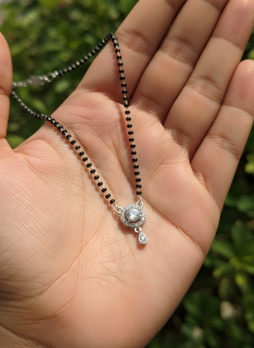 Silver-Toned Solitaire Mangalsutra