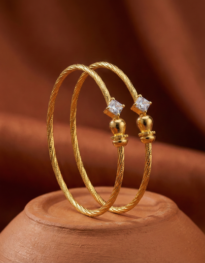 Classic Open Bangle with Square Cut Stones