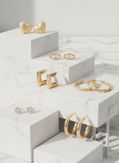 6-Piece Minimalist Earring Set – Geometric Hoops, Crystal Studs & Textured