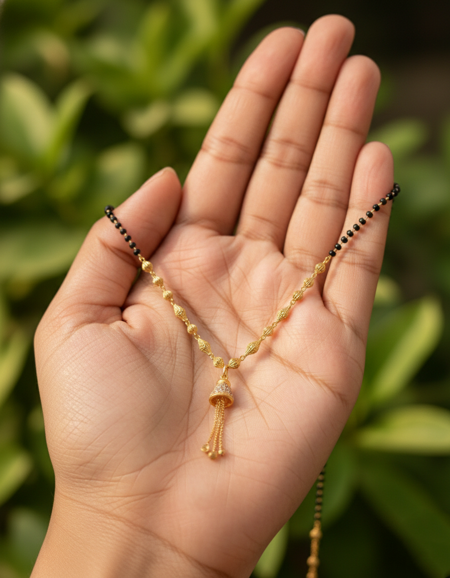 Black Bead Mangalsutra with Hanging Jhumki Pendant