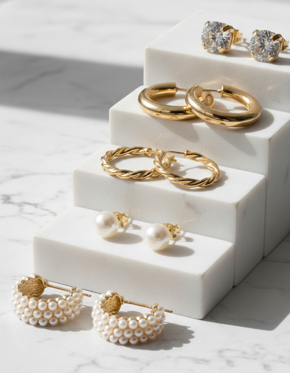 5-Piece Gold Hoop & Stud Earring Set | Pearl & Crystal Variety PackCombo