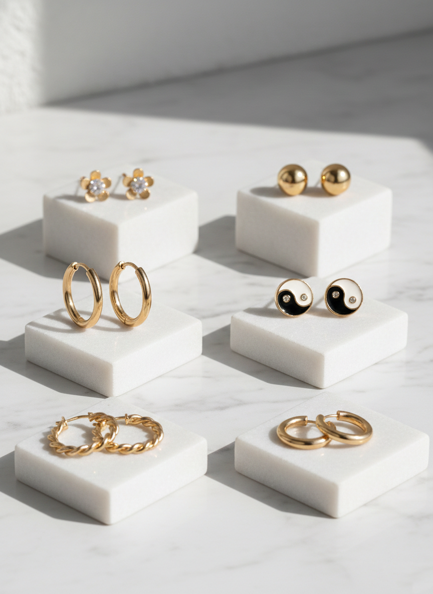 6-Piece Gold Earring Stack Set – Hoops, Studs & Statement Pack