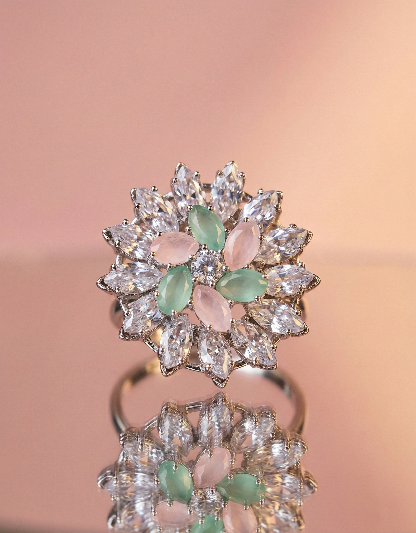 Multicolour Floral Cluster Statement Ring