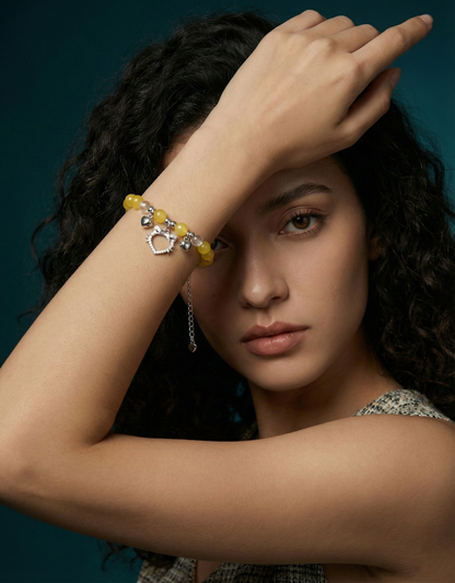 Silver Yellow-Cat Charm Bracelet