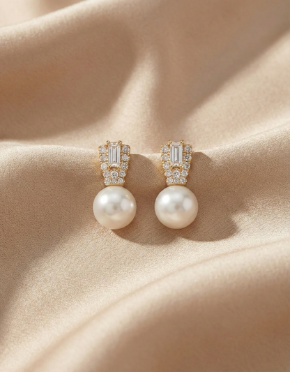 Silver-Tone Faux Pearl & Crystal Drop Earrings