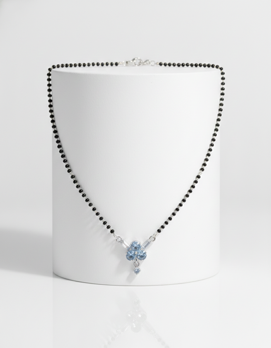 Silver Plated Diamond Floral Mangalsutra