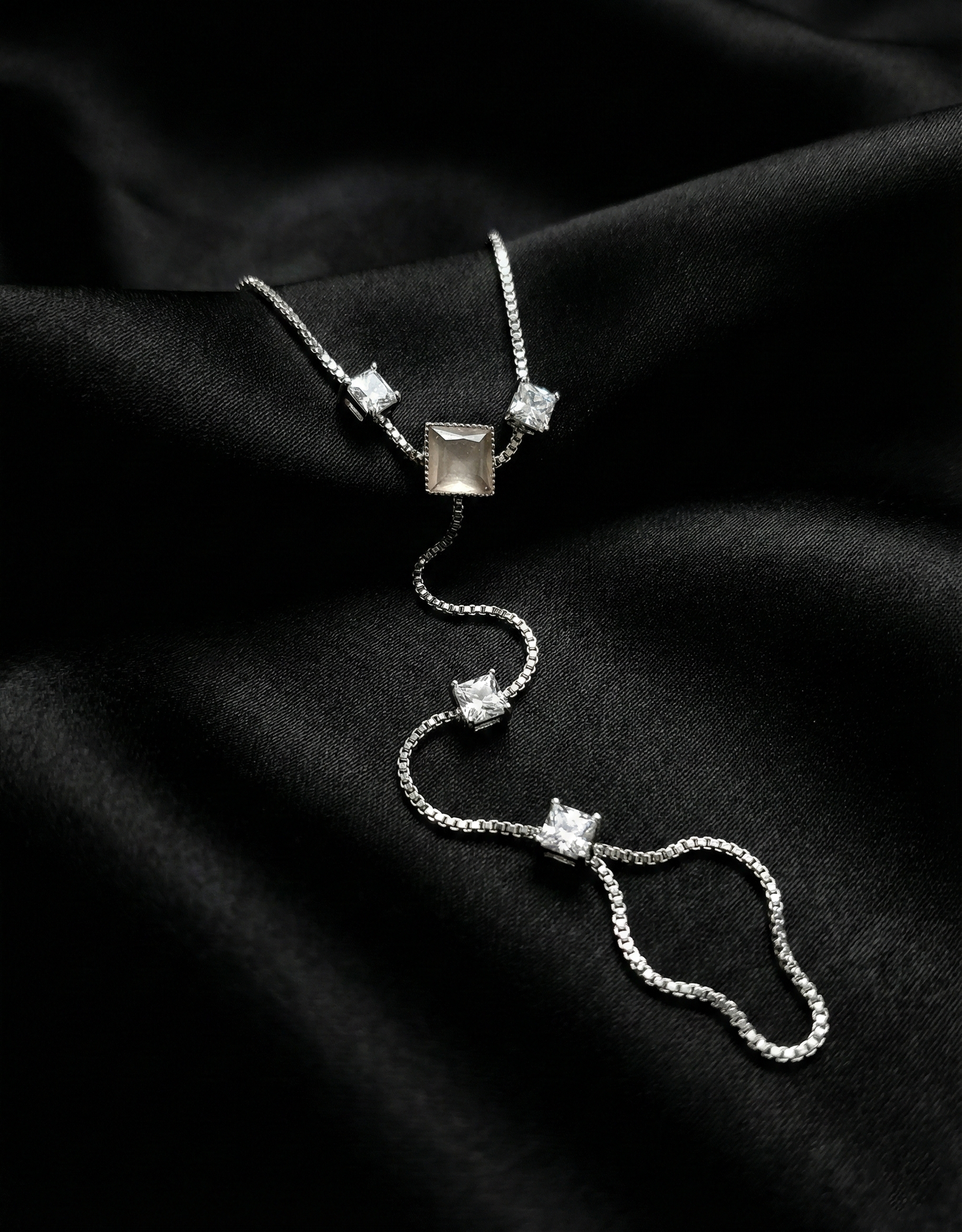 Silver Toned Square Stone Hand Harness