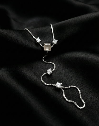 Silver Toned Square Stone Hand Harness