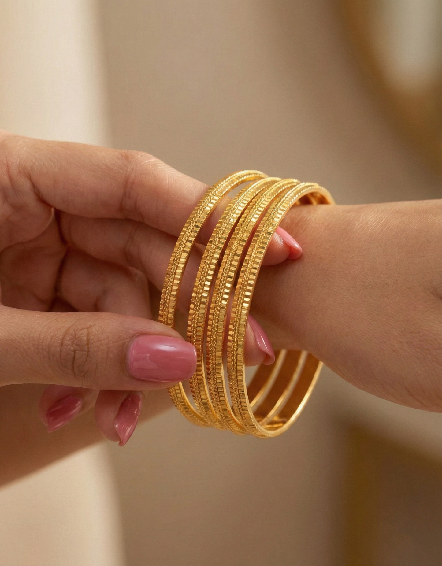 Micro-Gold Plated Bangles with Linear Etching