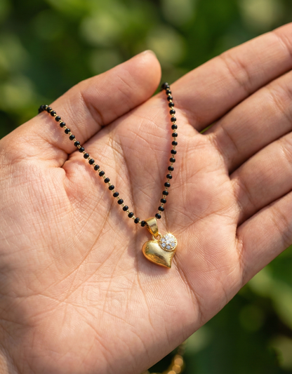 Black Bead Mangalsutra with Crystal Heart