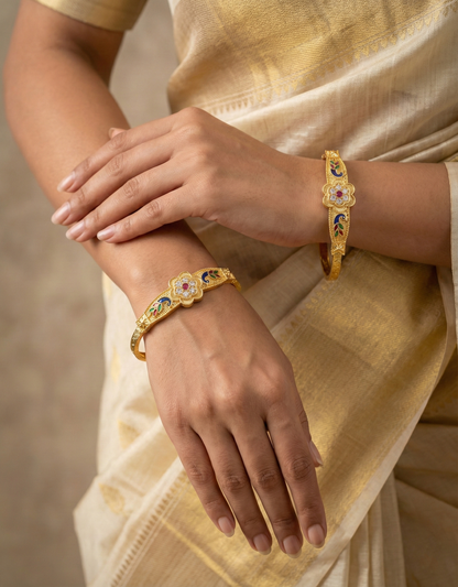 Royal Peacock Kada with Stone & Enamel Work