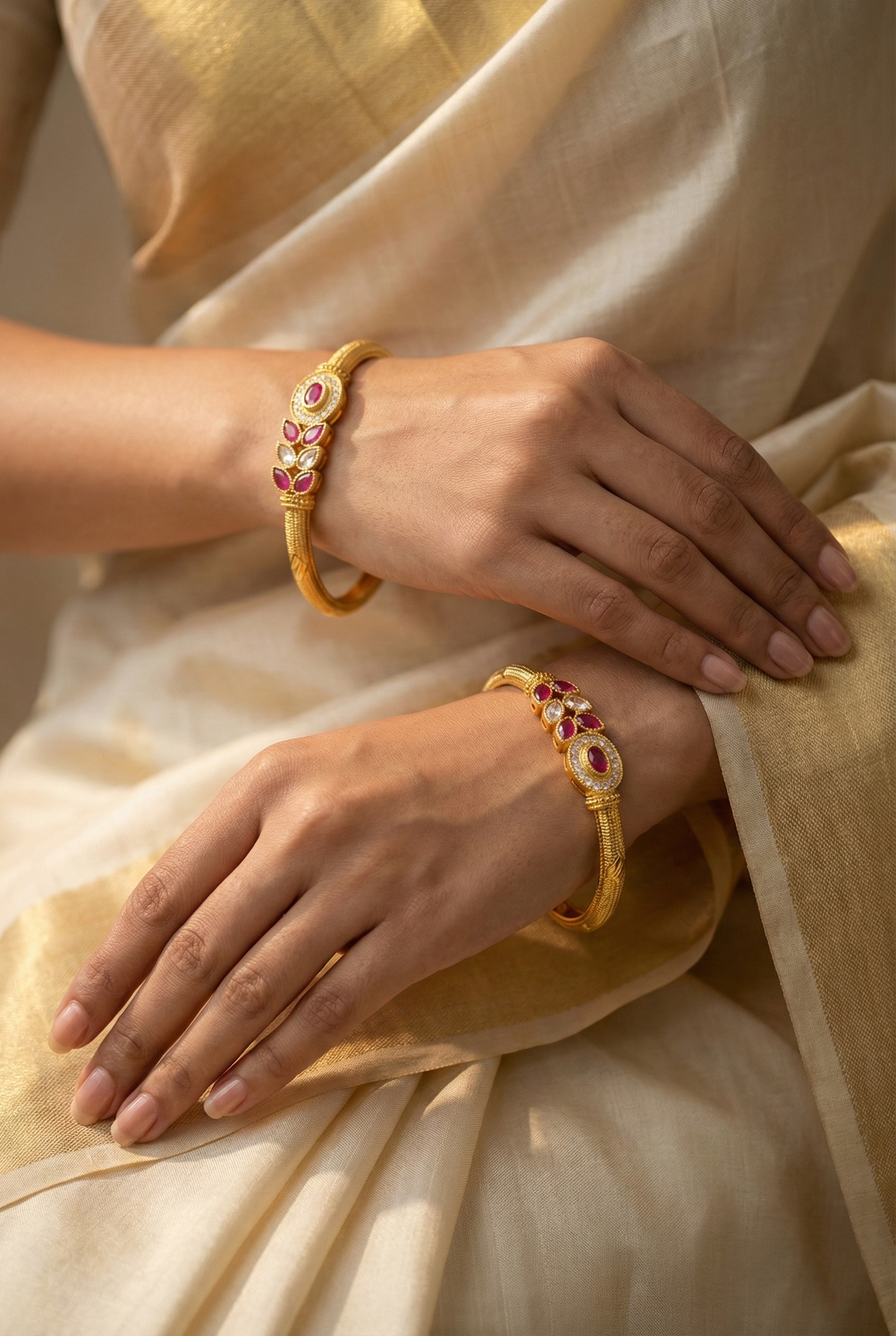 Ruby and White Stone Studded Bangles