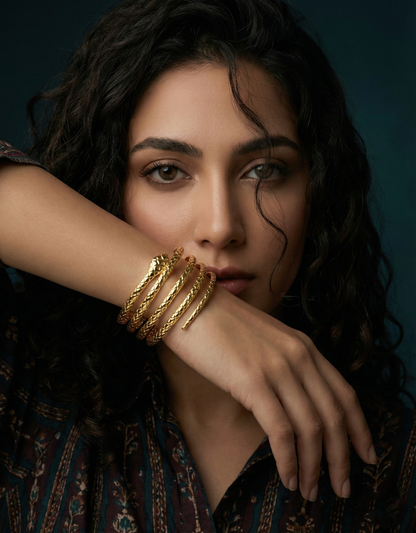 Luxe Gold Multi-Row Coiled Snake Cuff Bracelet