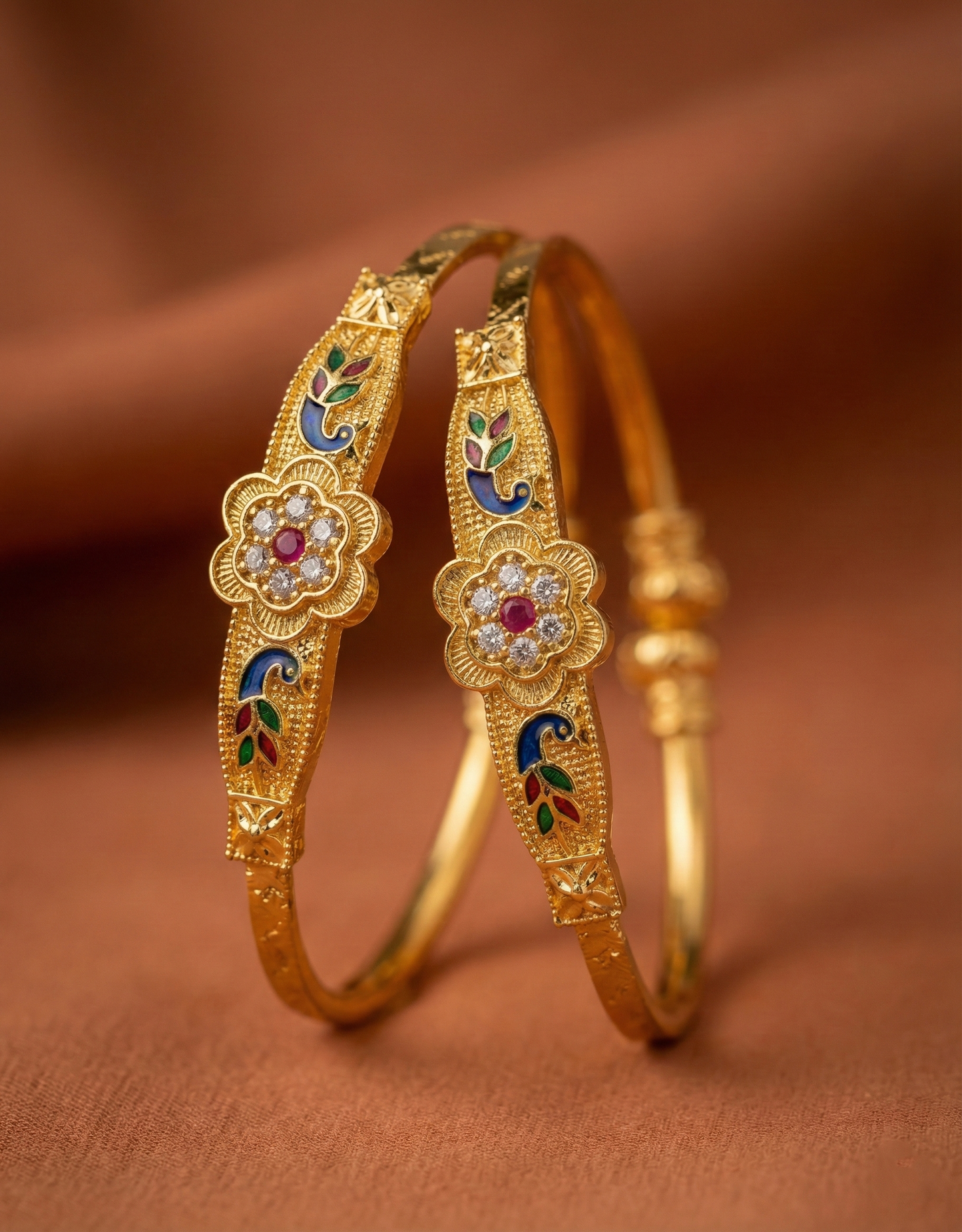 Royal Peacock Kada with Stone & Enamel Work