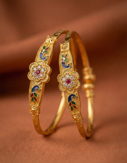 Royal Peacock Kada with Stone & Enamel Work