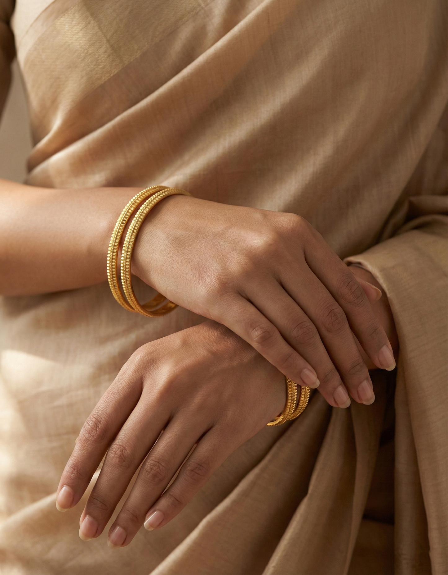 Micro-Gold Plated Bangles with Linear Etching