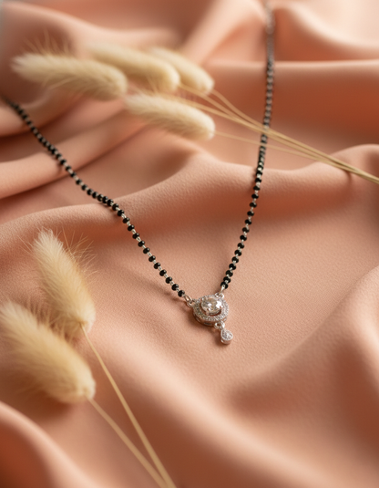 Silver-Toned Solitaire Mangalsutra