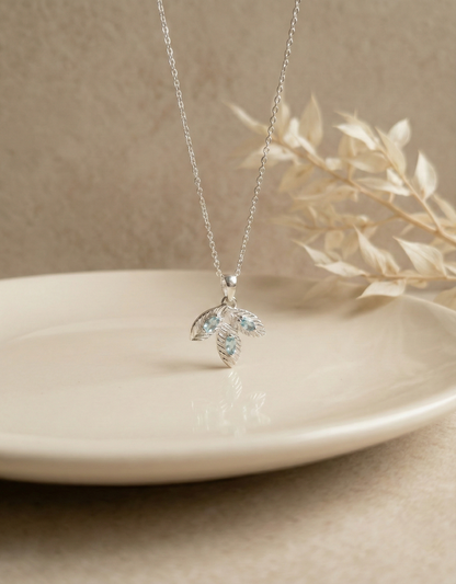 Dainty Silver Floral Leaf Necklace