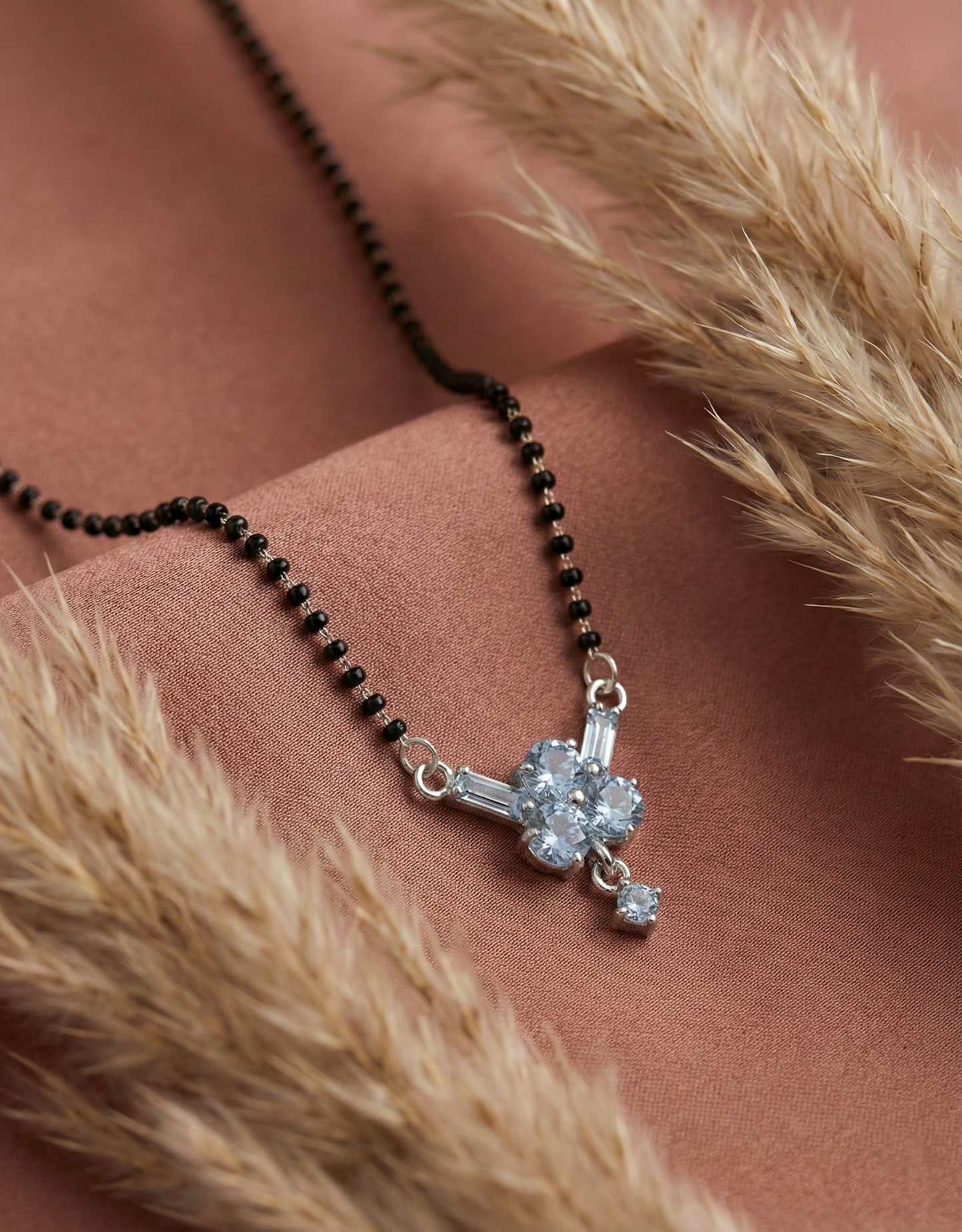 Silver Plated Diamond Floral Mangalsutra