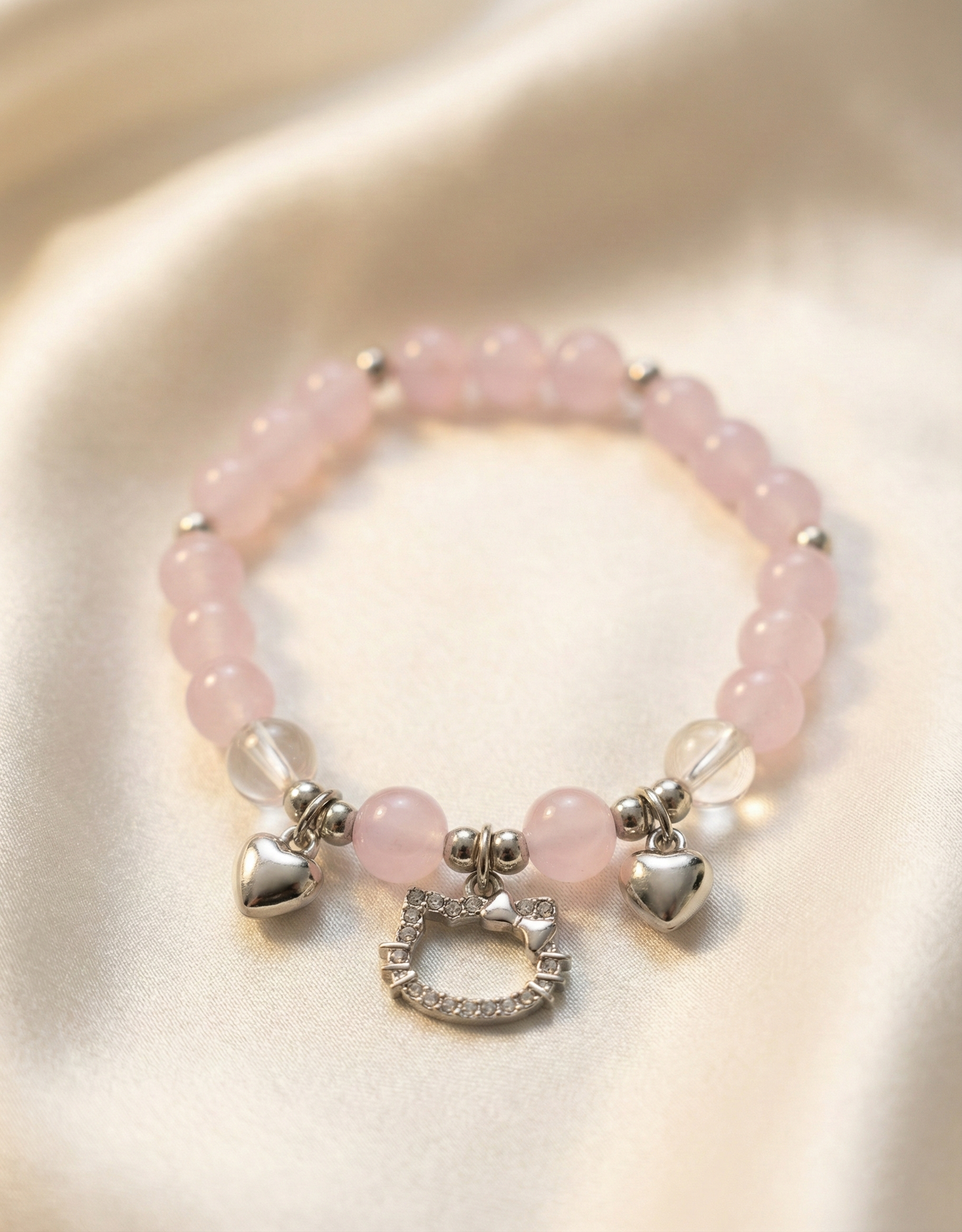 Soft Pink Beaded Charm Bracelet