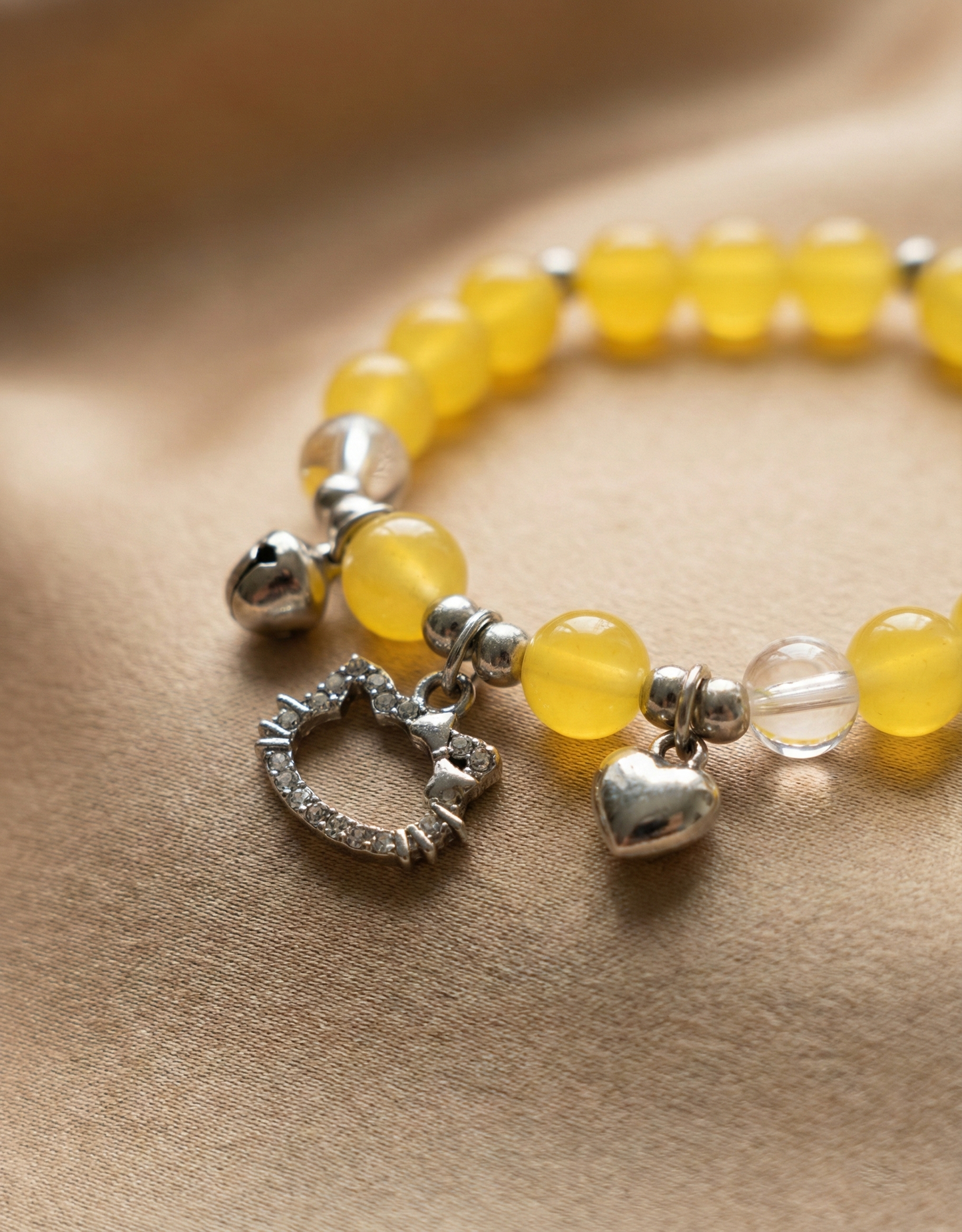 Silver Yellow-Cat Charm Bracelet