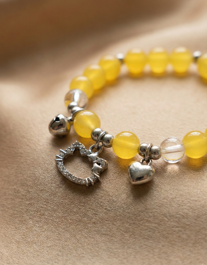 Silver Yellow-Cat Charm Bracelet