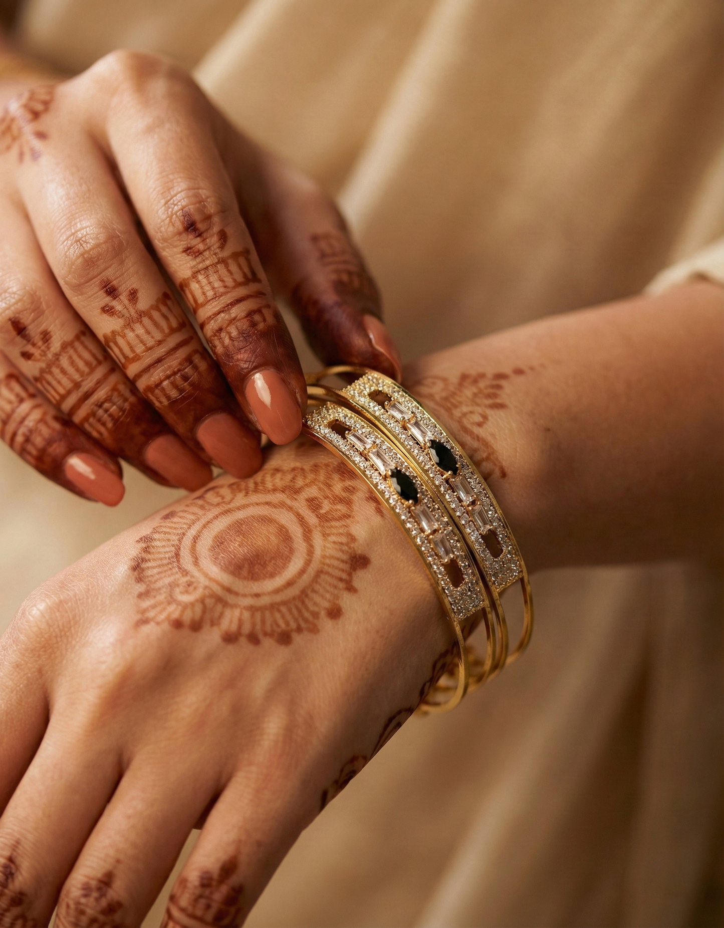 Geometric AD Bangles with Black Marquise Accents