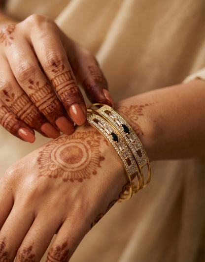 Geometric AD Bangles with Black Marquise Accents