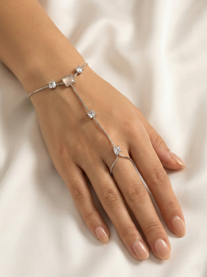Silver Toned Square Stone Hand Harness