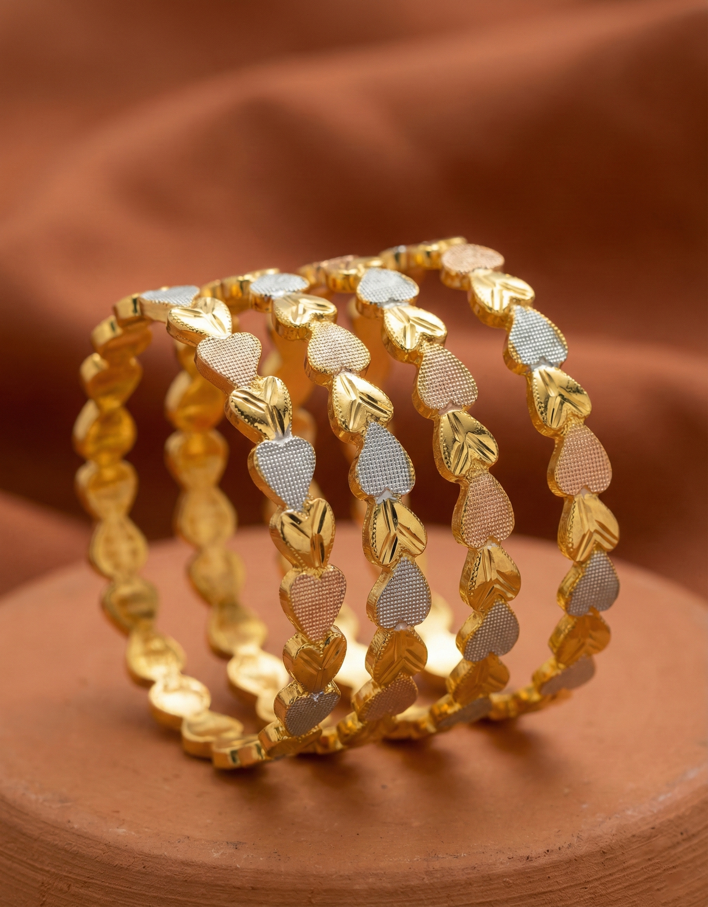 Tri-Tone Heart Linked Bangle