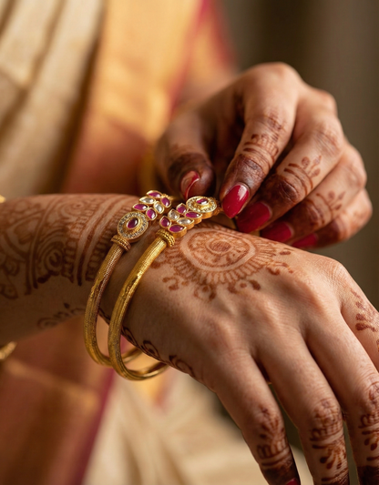 Ruby and White Stone Studded Bangles