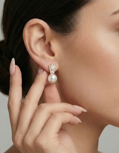 Silver-Tone Faux Pearl & Crystal Drop Earrings