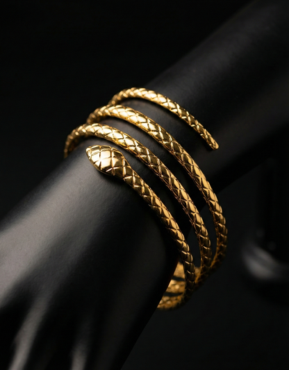 Luxe Gold Multi-Row Coiled Snake Cuff Bracelet