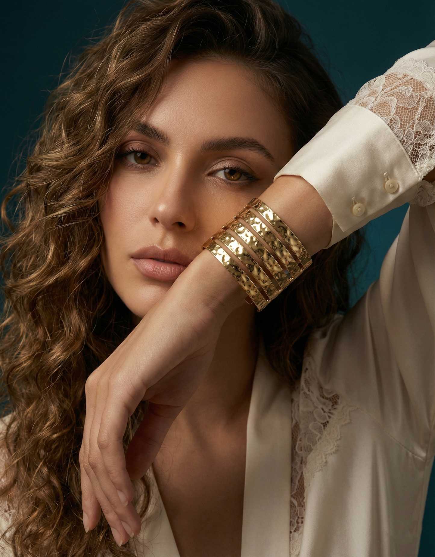 Wide Hammered Cuff Bracelet