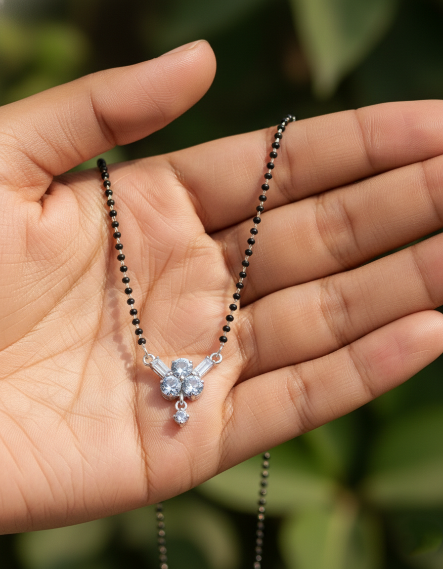 Silver Plated Diamond Floral Mangalsutra