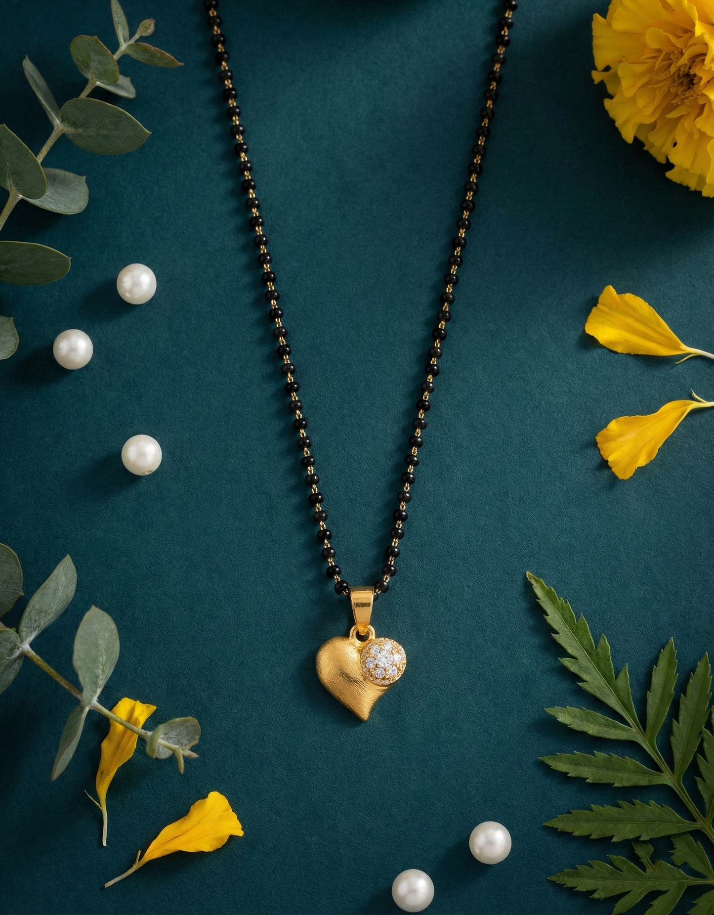 Black Bead Mangalsutra with Crystal Heart