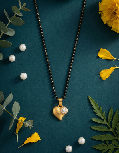 Black Bead Mangalsutra with Crystal Heart