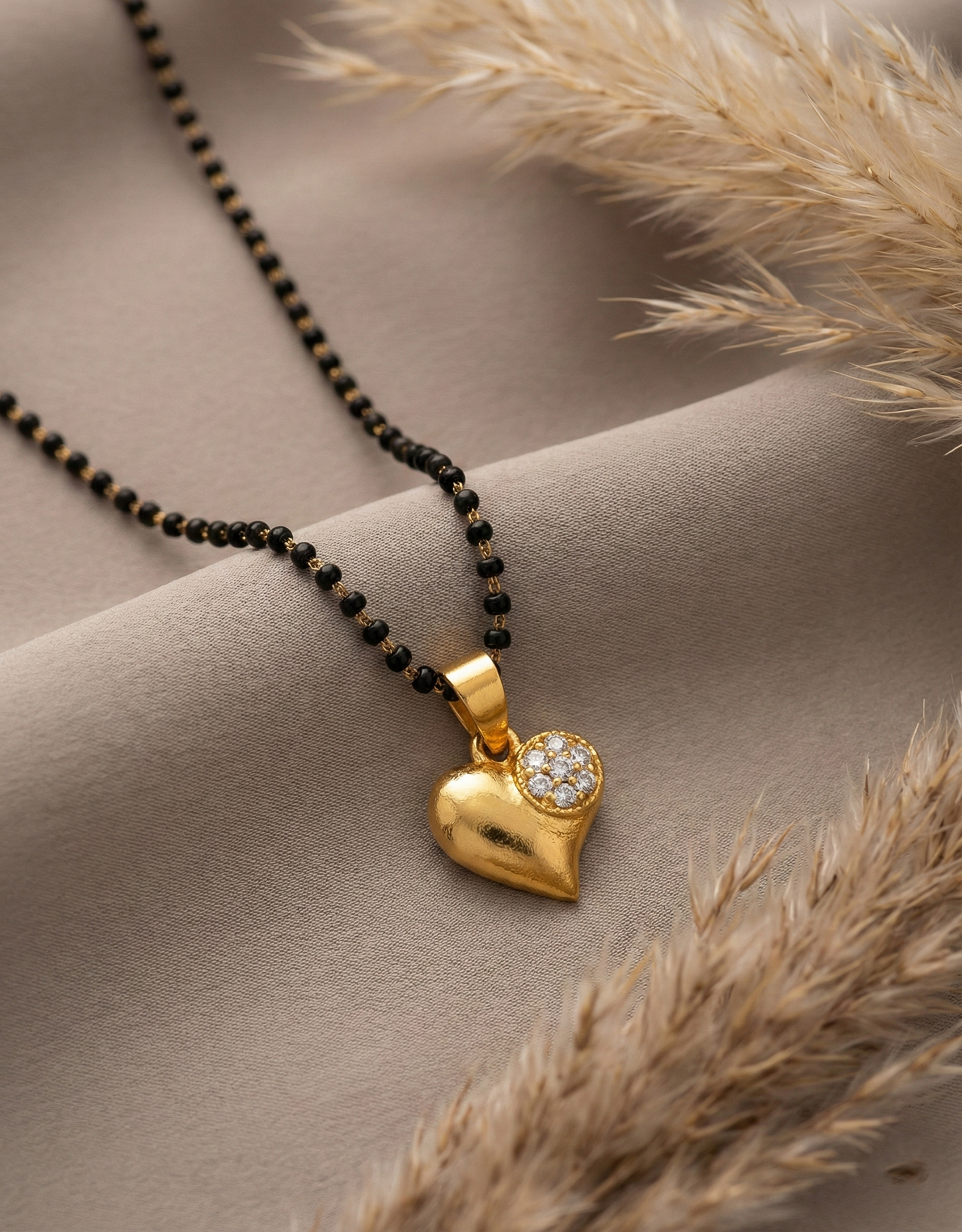 Black Bead Mangalsutra with Crystal Heart