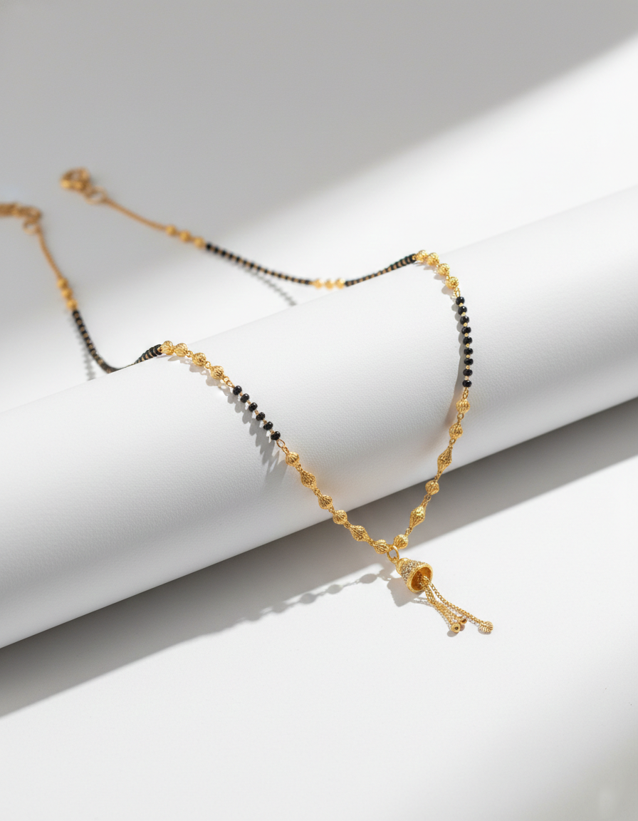 Black Bead Mangalsutra with Hanging Jhumki Pendant