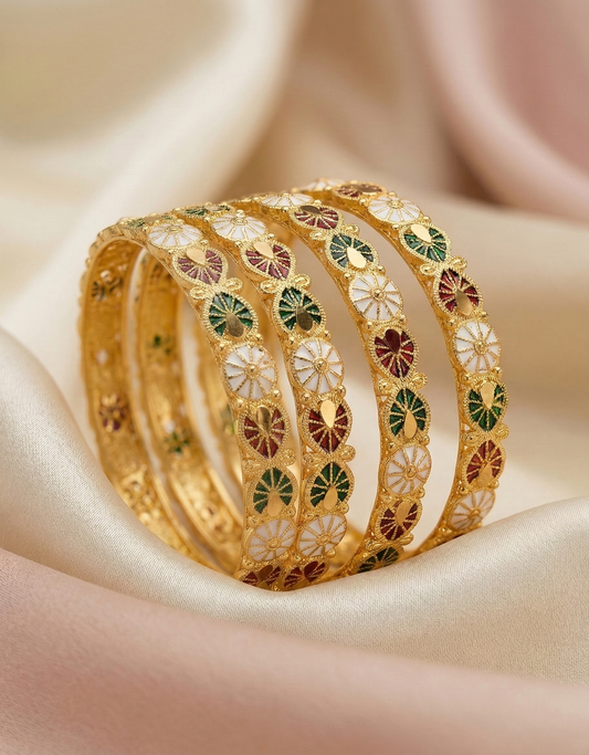 Meenakari Enamel Gold-Plated Bangles (Set of 4)