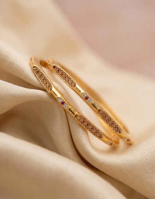 Filigree Bangles with Ruby & Stones