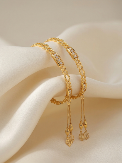 Artisanal Cascading Leaf & Diamond Tassel Bangles