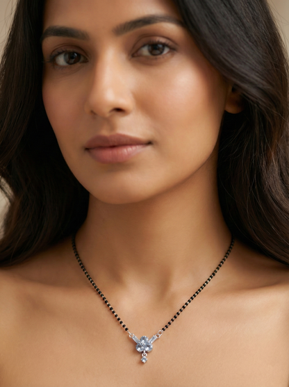 Silver Plated Diamond Floral Mangalsutra