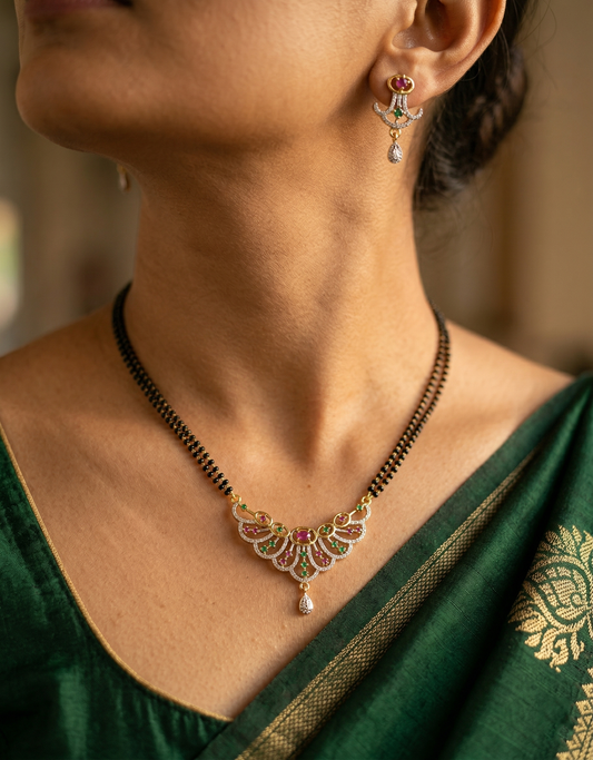 Ruby & Emerald Stones Mangalsutra  with Earrings