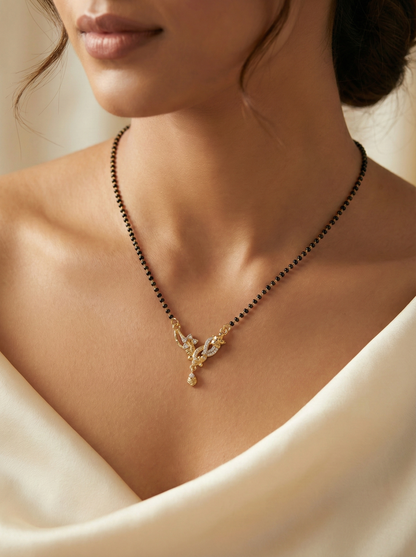 Floral Studded Gold-Plated Mangalsutra