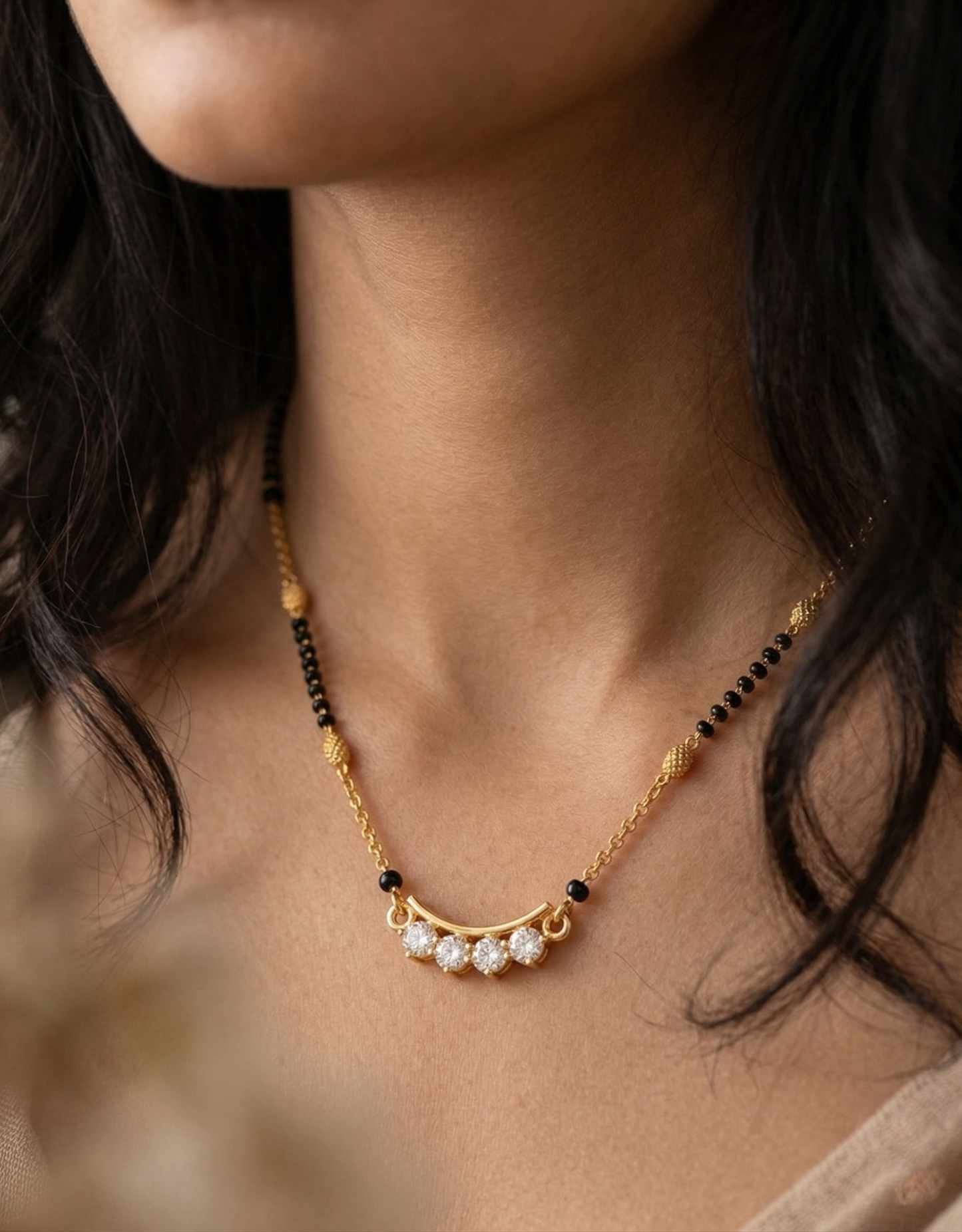 Curved Diamond Mangalsutra