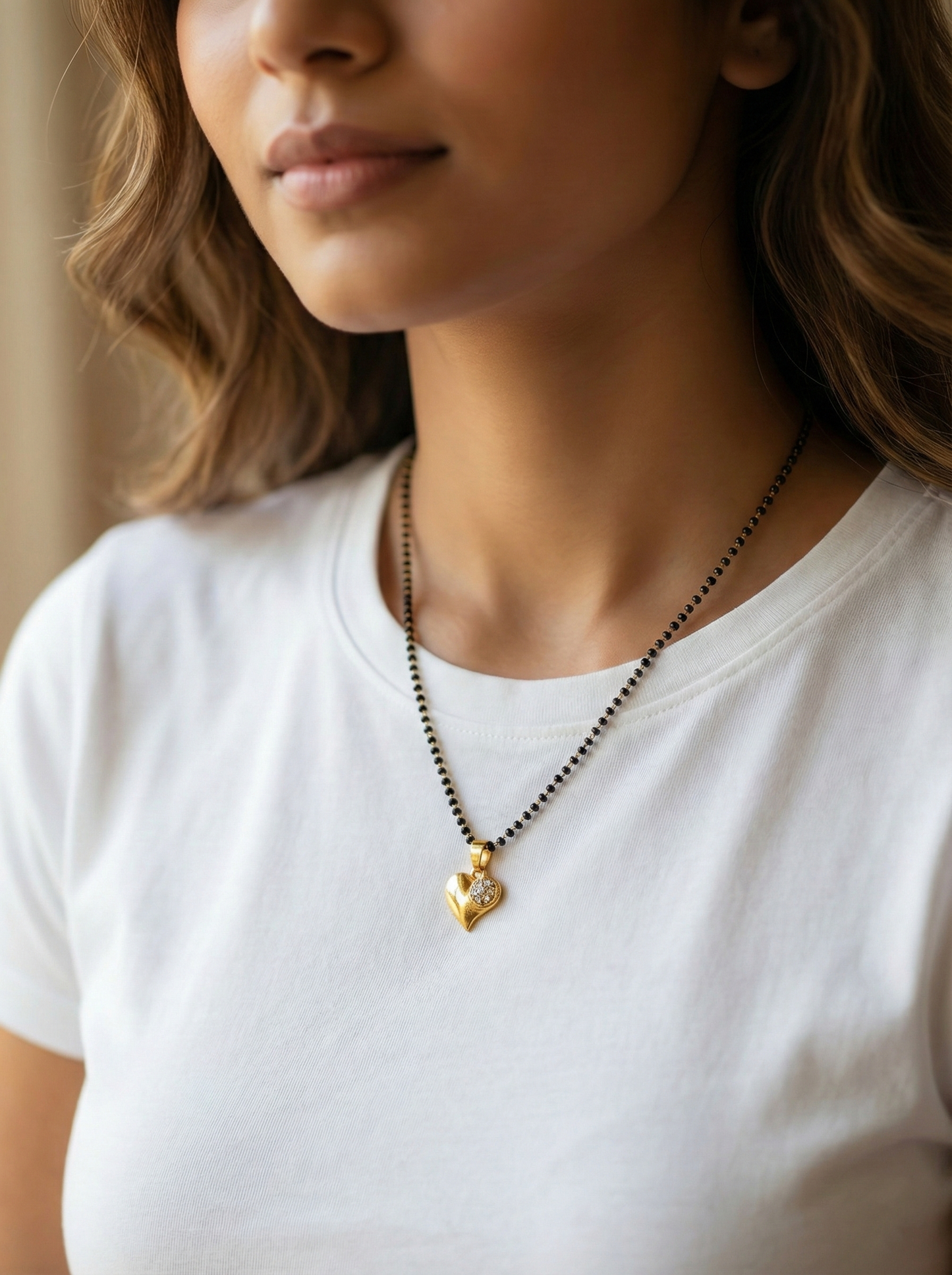 Black Bead Mangalsutra with Crystal Heart
