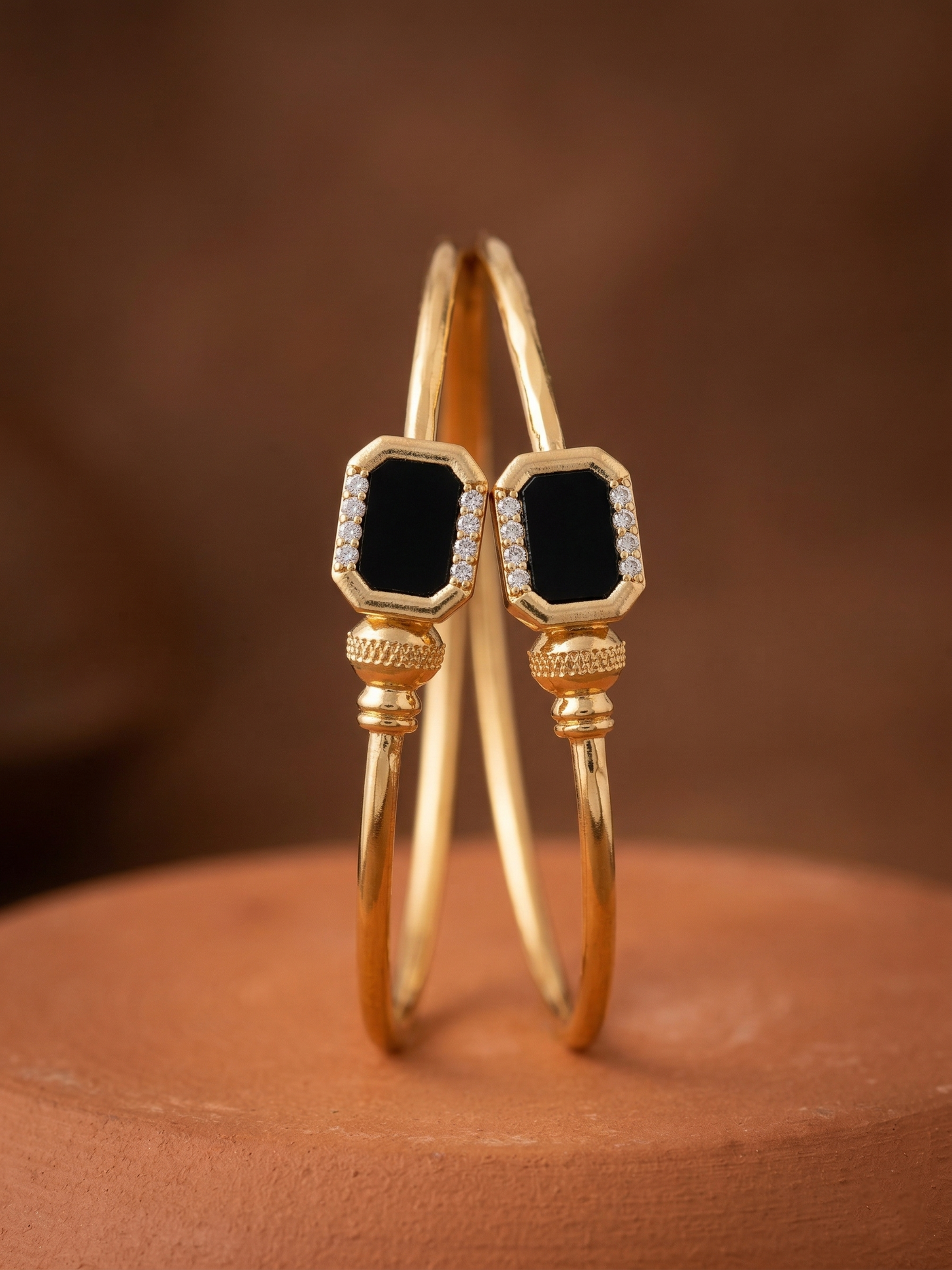 Elegant Black Onyx & Gold Statement Bangles